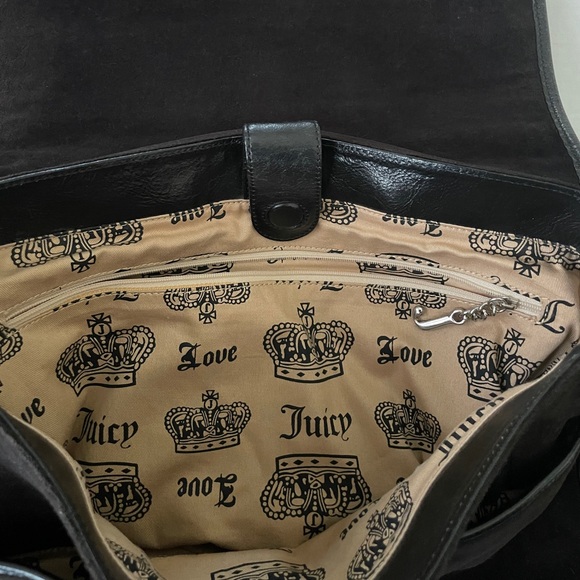 Vintage Juicy Couture Chocolate Brown Velour Messenger Bag or Book Bag Handbag - Picture 3 of 12